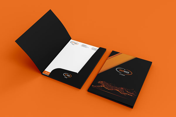 biglietti da visita neri su sfondo arancione per azienda del settore metalmeccanico