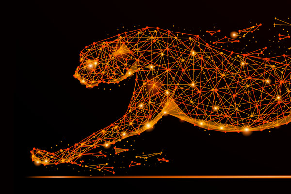 disegno digitale ghepardo in corsa su sfondo nero