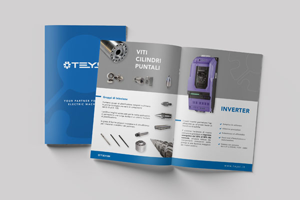 brochure per azienda che vende e installa macchine full electric per lo stampaggio plastico industriale